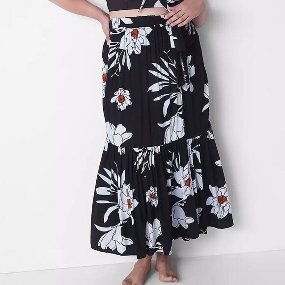Swim Cacique Plus Size 18/20 Woven Tiered Flaunce Skirt CoverUp Floral Faux Wrap - Picture 1 of 13